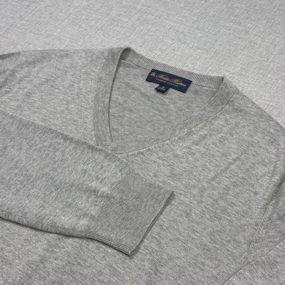 Brooks Brothers Supima Cotton V-Neck Sweater Pullover Mens M Gray Lightweight